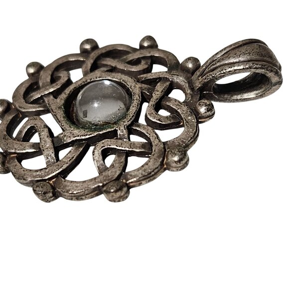 Vintage Ornate Silver Tone Celtic Knot Pendant Clear Gemstone Center Jewelry DIY - Picture 3 of 4